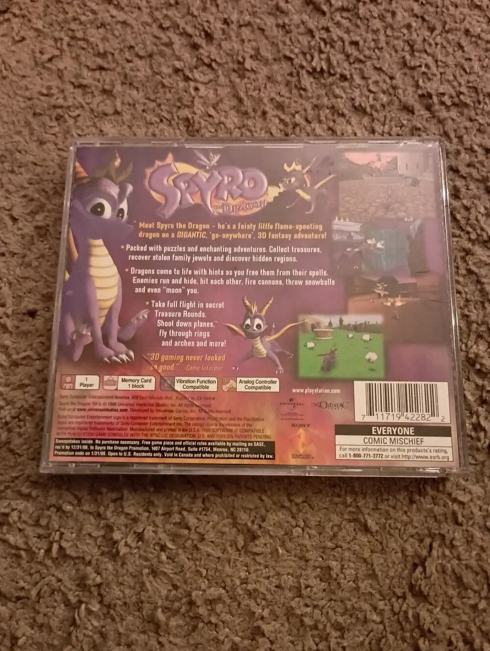 Spyro The Dragon PlayStation 1 DISC CASE NO MANUAL PRE-OWNED